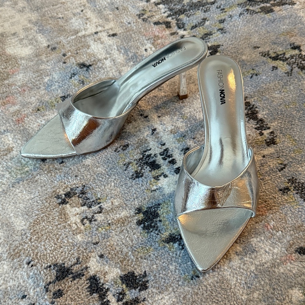 Fashion Nova Metallic Silver Heels